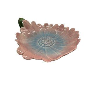 California Pottery Pink Flower Nappy Dish, Petal Edges with Handle